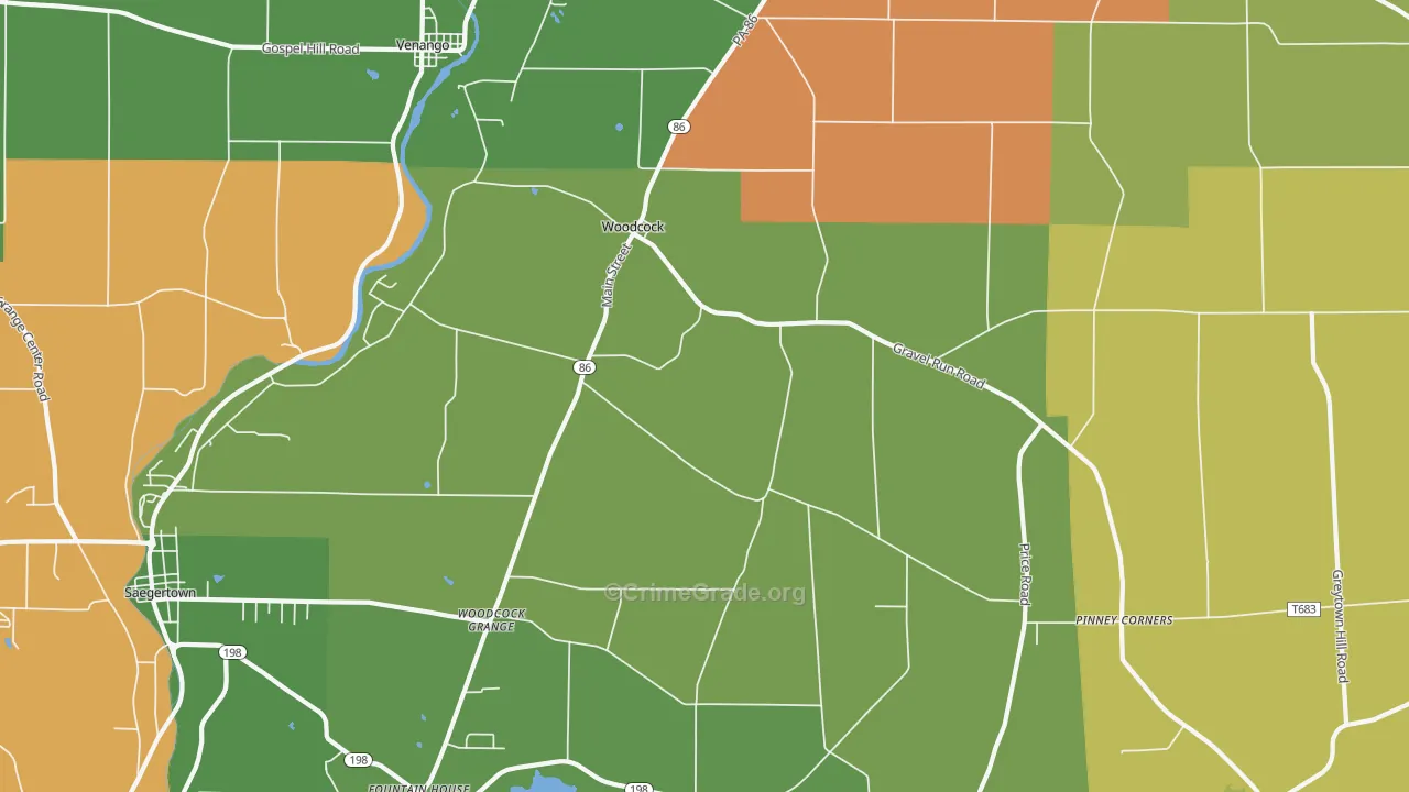 Woodcock, PA Map of Robbery Rates