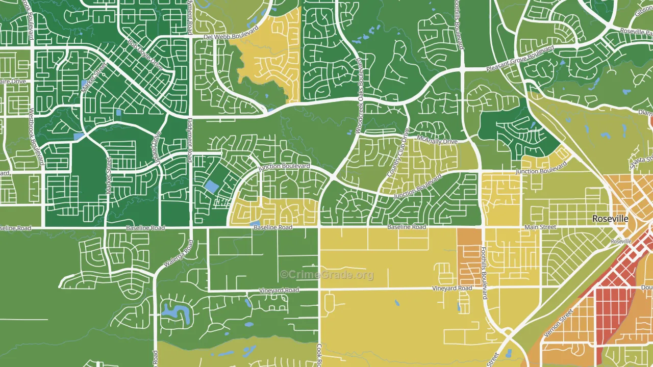 Woodcreek Oaks, Roseville, CA Map of Robbery Rates