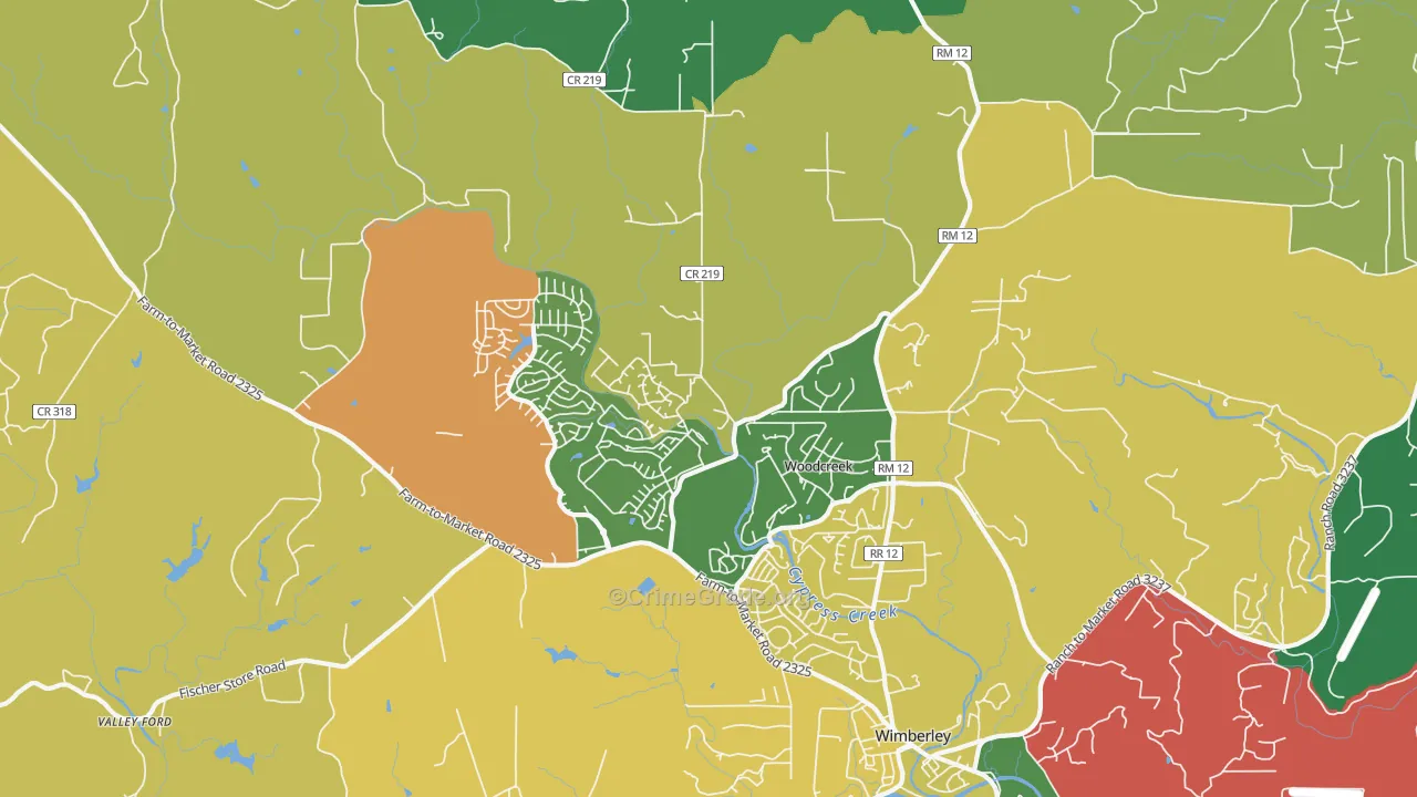 Woodcreek, TX Map of Robbery Rates