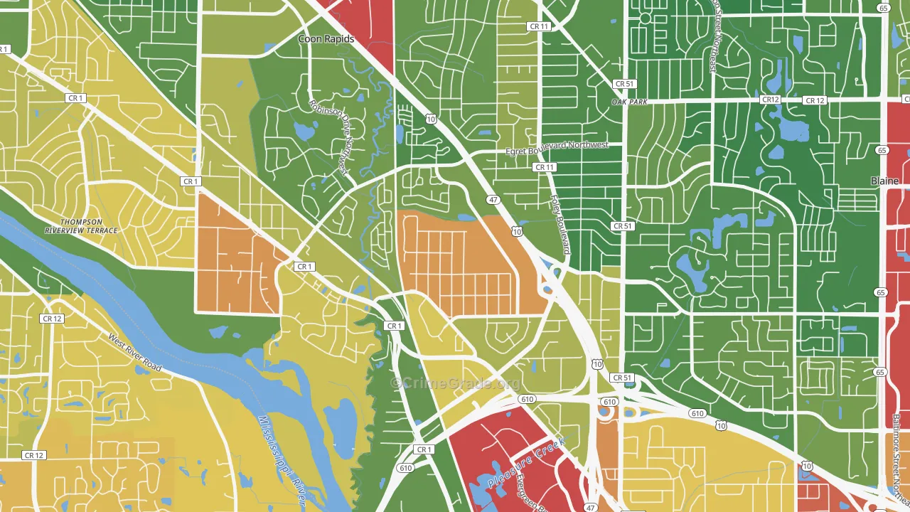 Woodcrest, Coon Rapids, MN Map of Robbery Rates
