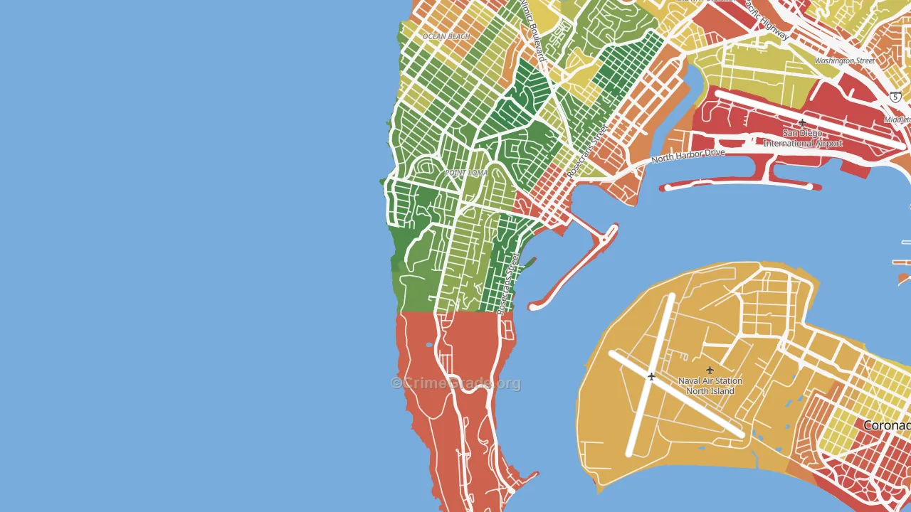 Wooded Area, San Diego, CA Map of Robbery Rates