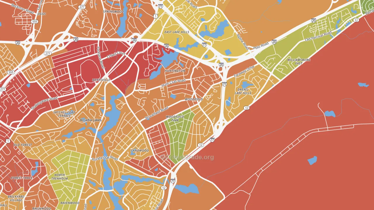 Woodfield, SC Map of Robbery Rates