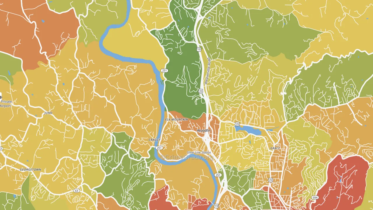 Woodfin, NC Map of Robbery Rates