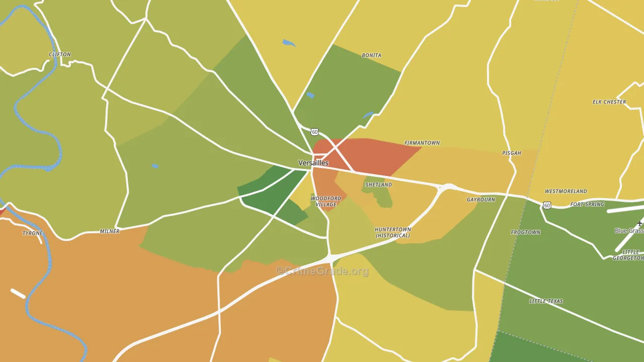 Woodford County, KY Map of Robbery Rates