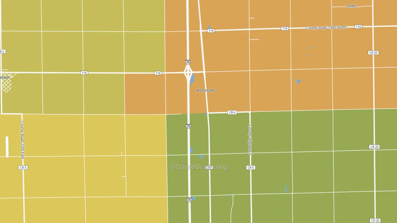 Woodford, IL Map of Robbery Rates