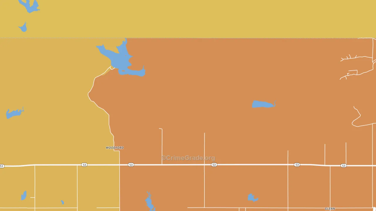 Woodford, OK Map of Robbery Rates