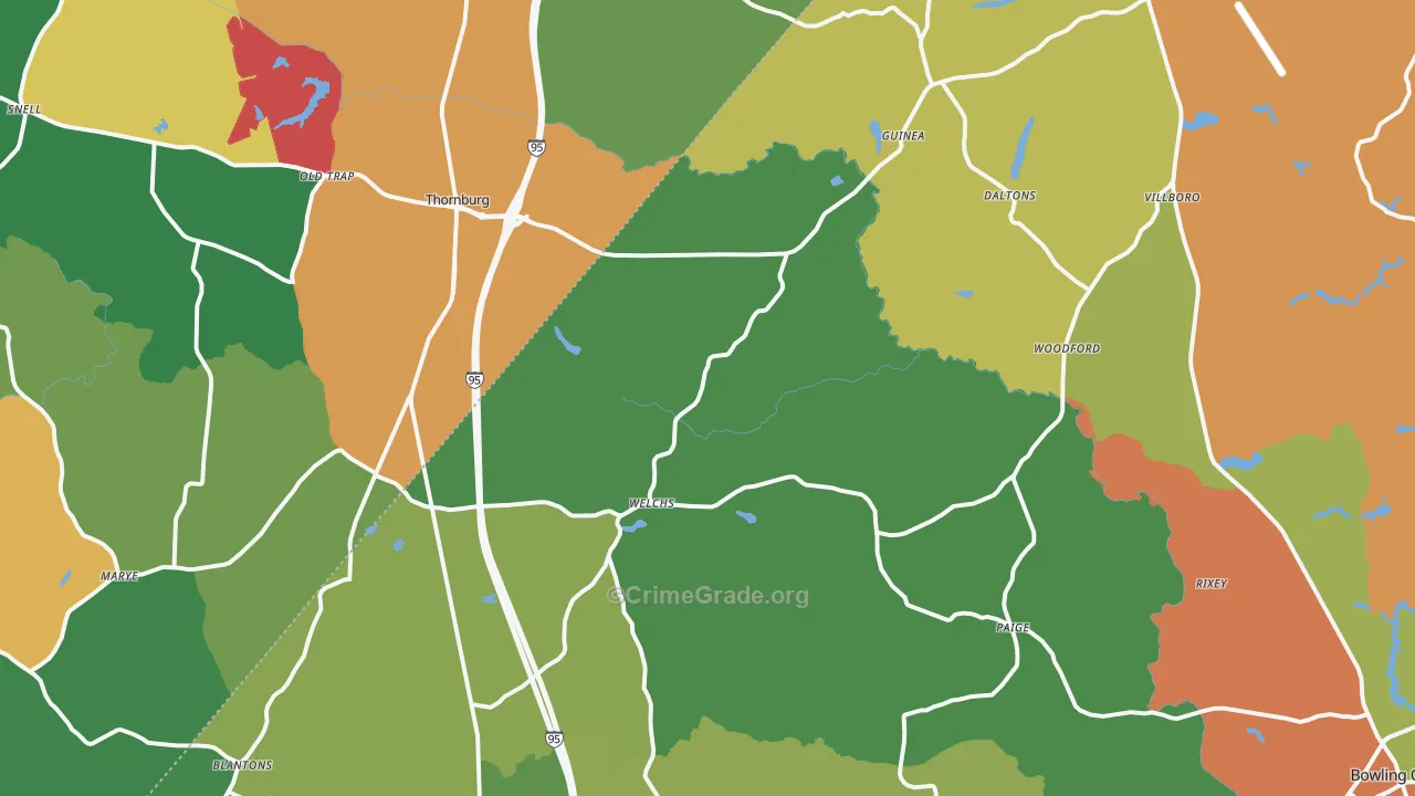 Woodford, VA Map of Robbery Rates