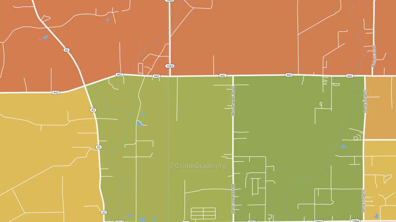 Woodhaven, LA Map of Robbery Rates