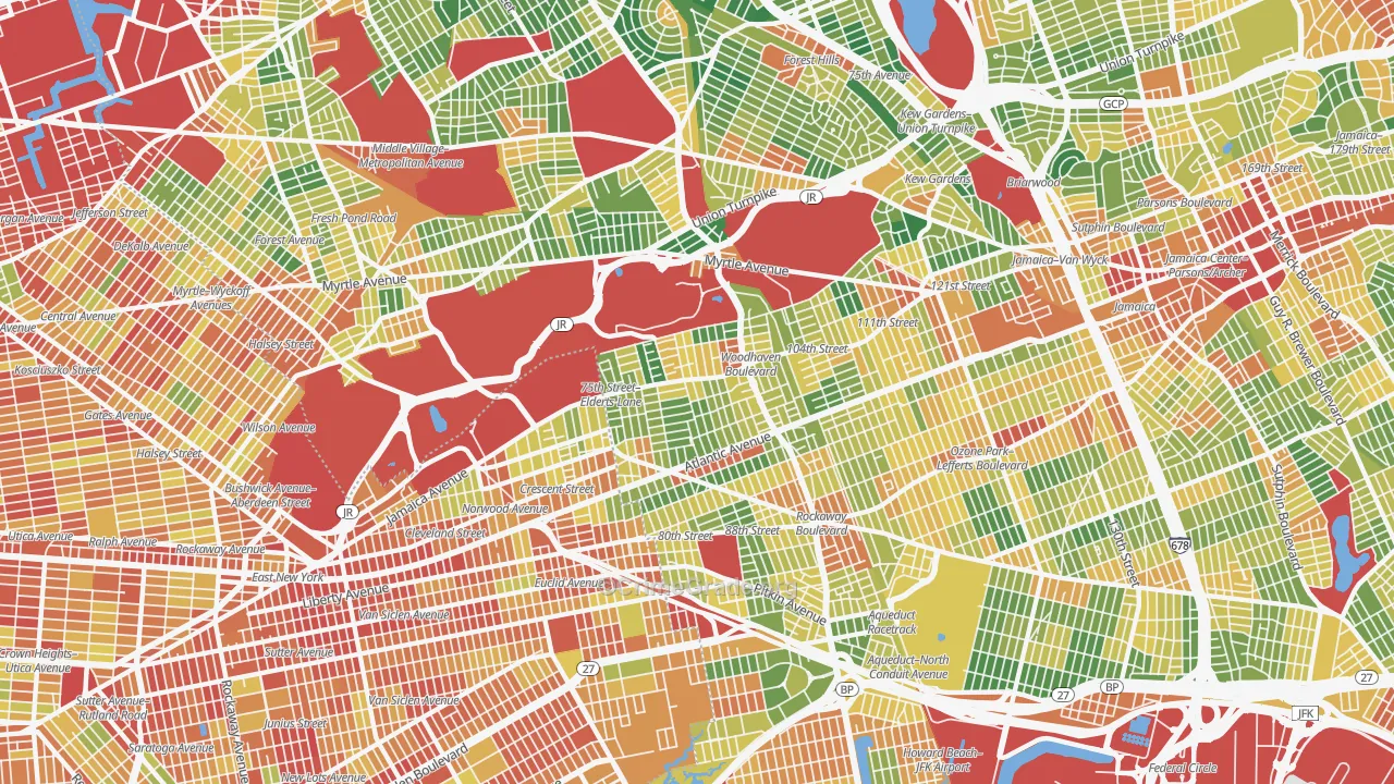 Woodhaven, Queens, NY Map of Robbery Rates