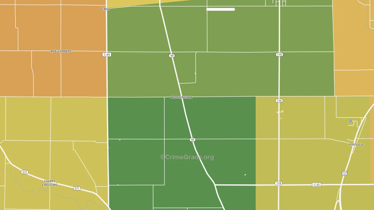 Woodington, OH Map of Robbery Rates