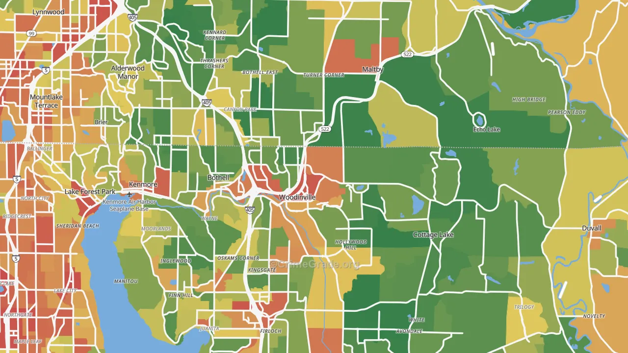 Woodinville, WA Map of Robbery Rates