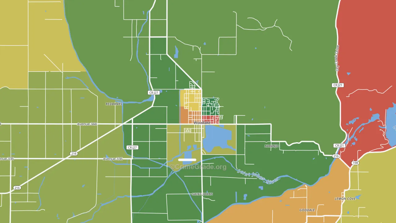 Woodlake, CA Map of Robbery Rates