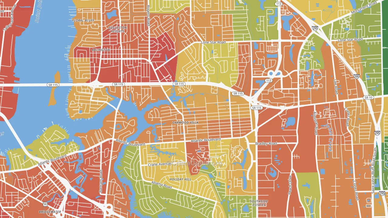 Woodland Acres, Jacksonville, FL Map of Robbery Rates