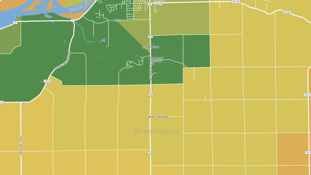 Woodland Addition, IL Map of Robbery Rates