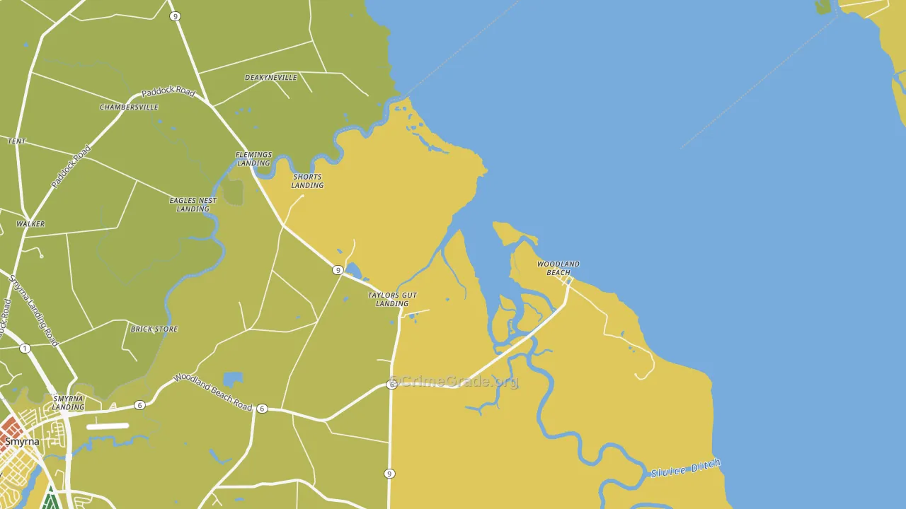 Woodland Beach, DE Map of Robbery Rates