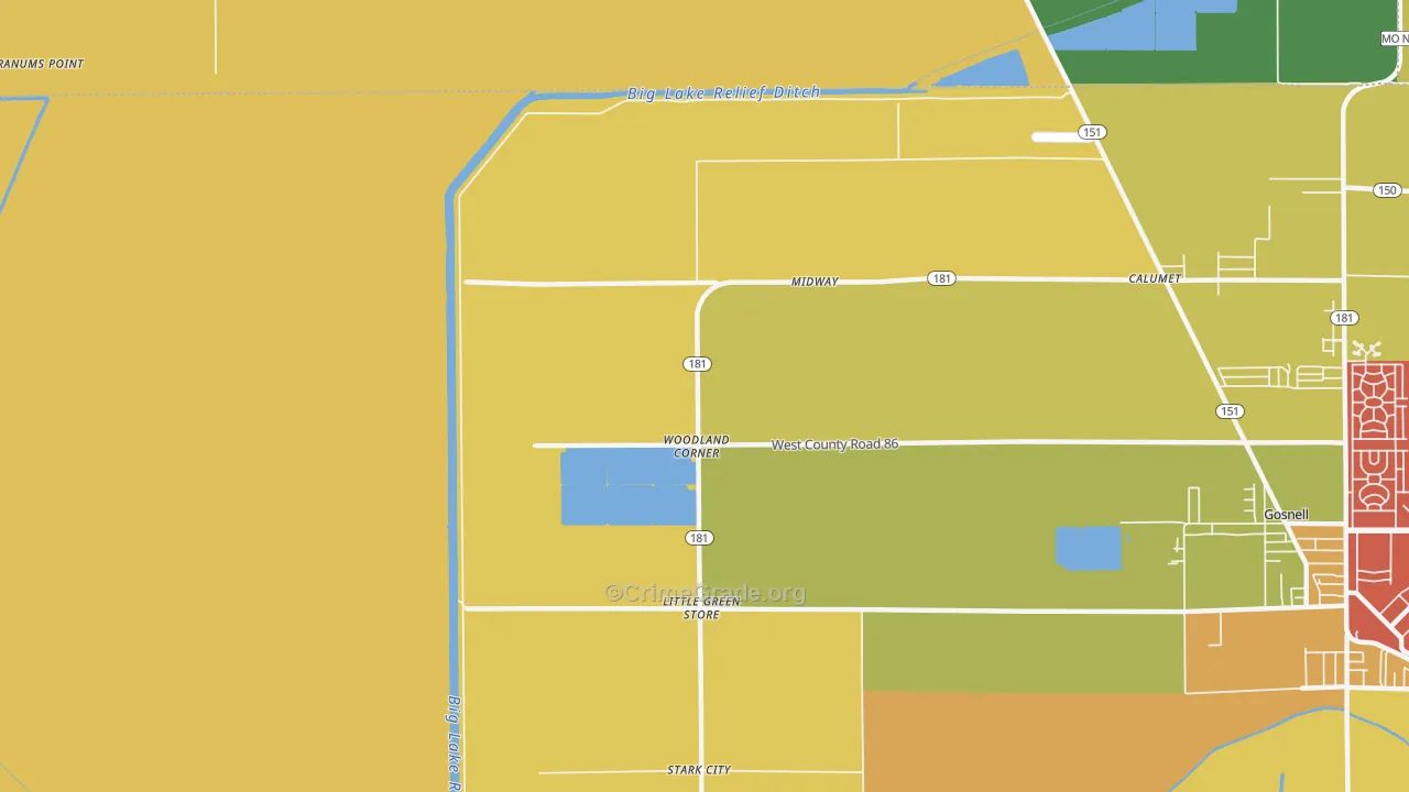 Woodland Corner, AR Map of Robbery Rates