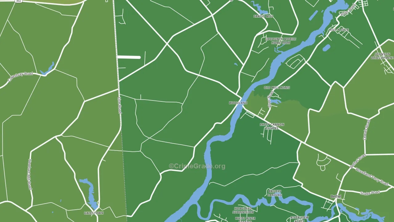 Woodland, DE Map of Robbery Rates