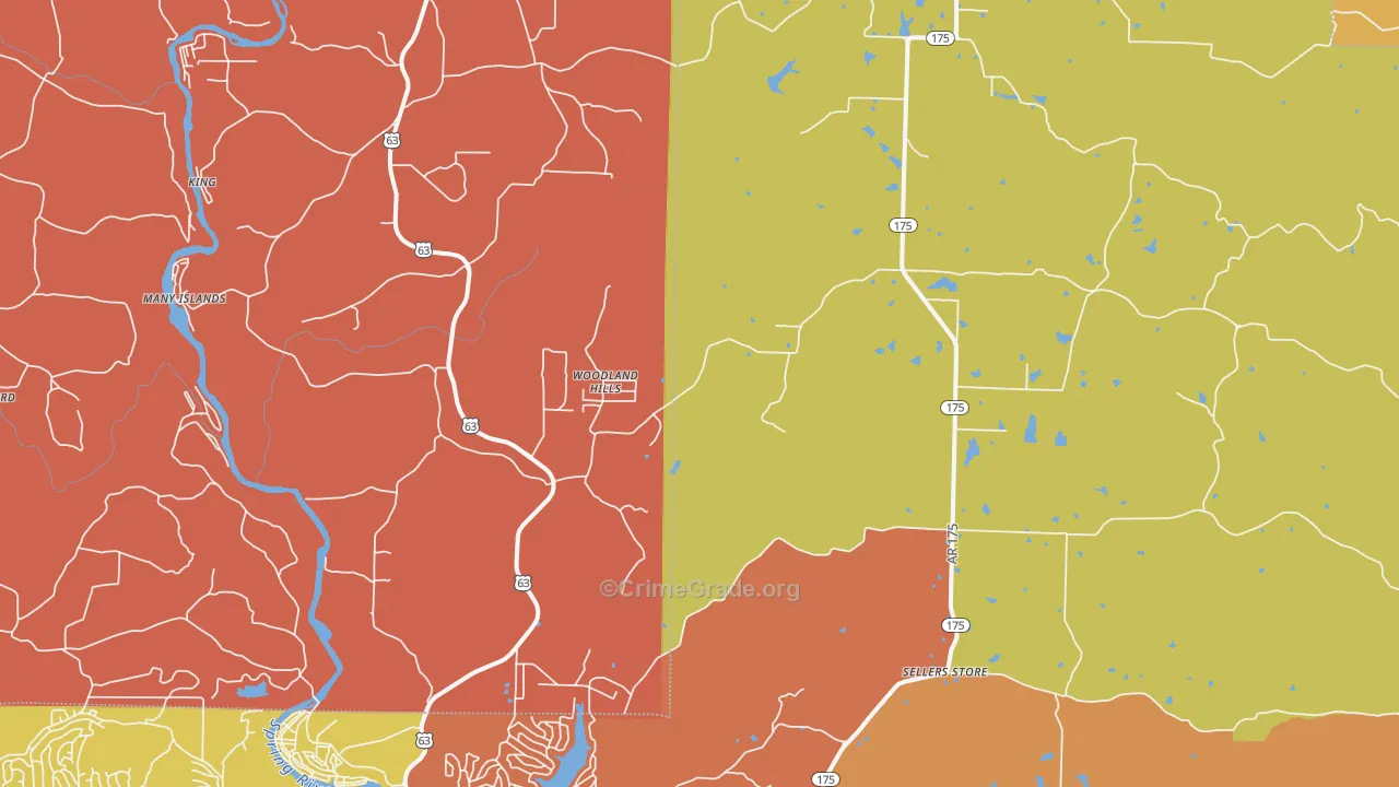 Woodland Hills, AR Map of Robbery Rates