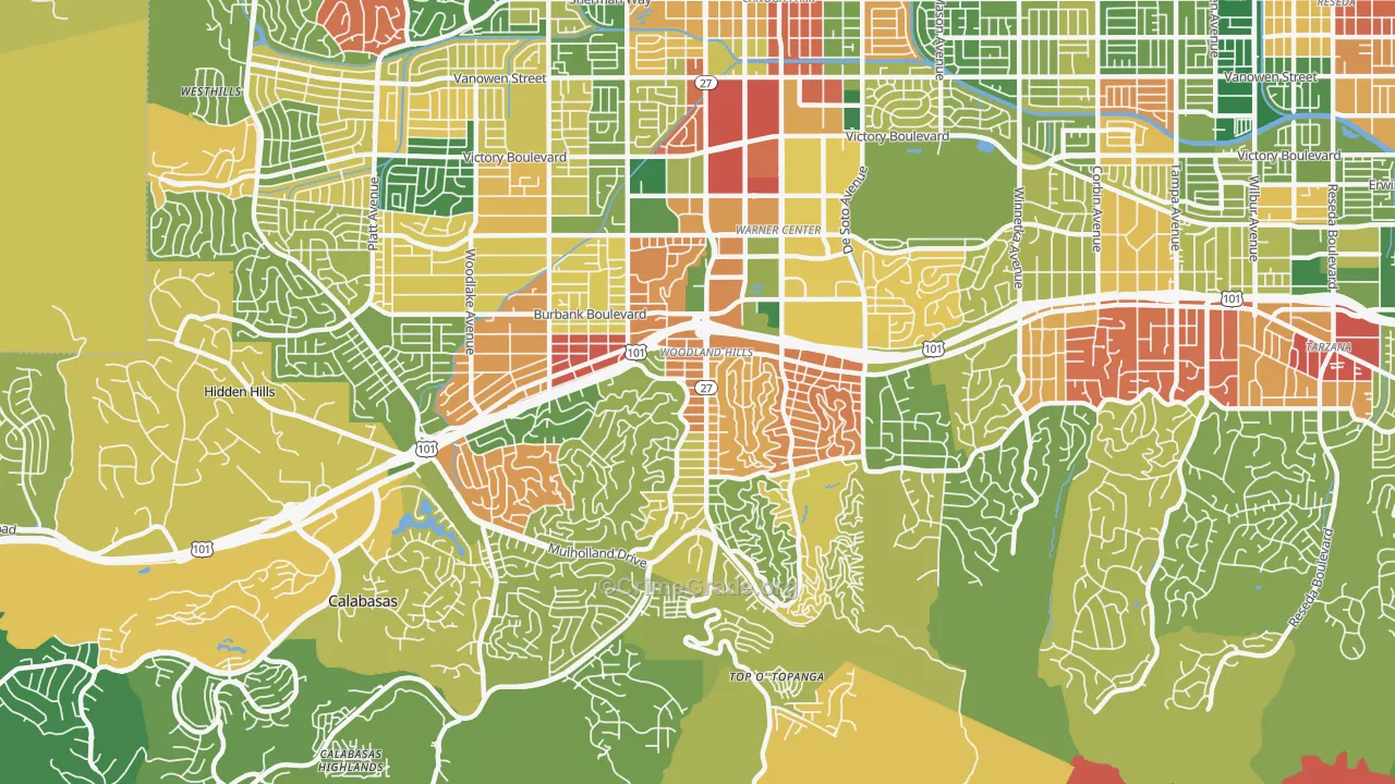 Woodland Hills, CA Map of Robbery Rates