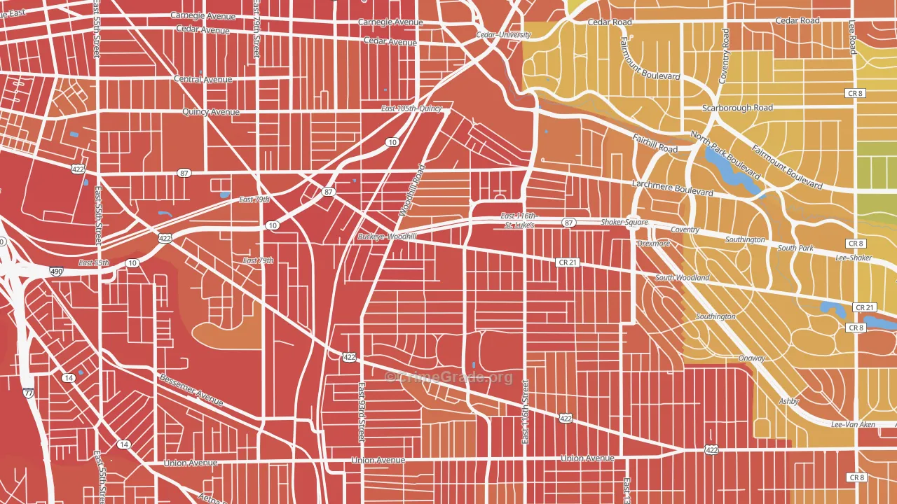 Woodland Hills, Cleveland, OH Map of Robbery Rates