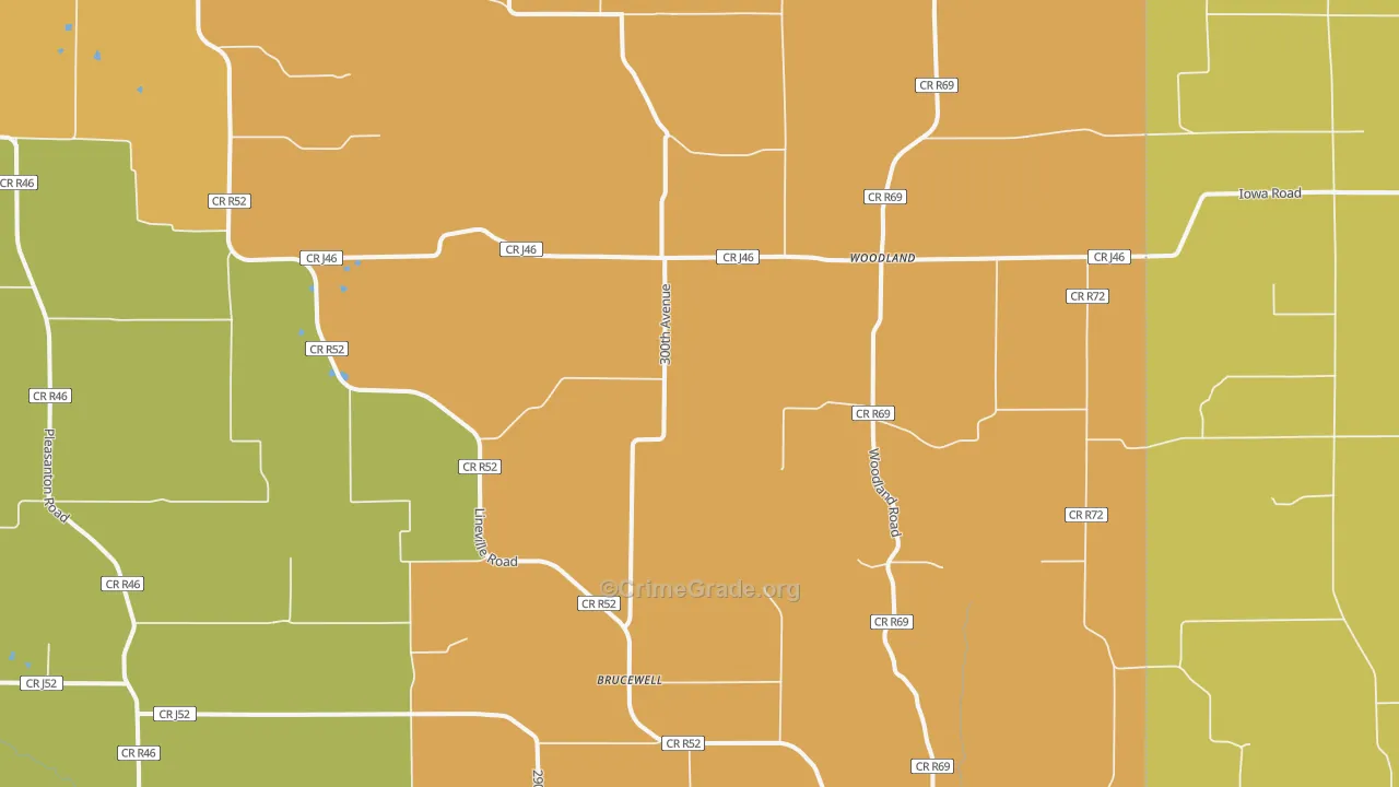 Woodland, IA Map of Robbery Rates