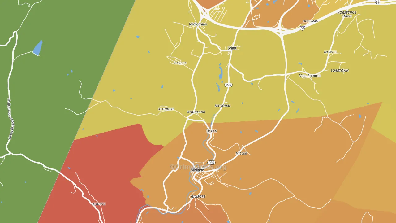 Woodland, MD Map of Robbery Rates