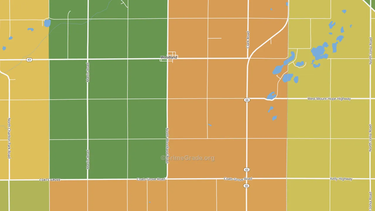 Woodland, MI Map of Robbery Rates