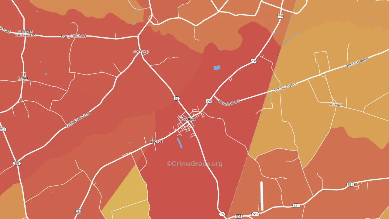 Woodland, NC Map of Robbery Rates