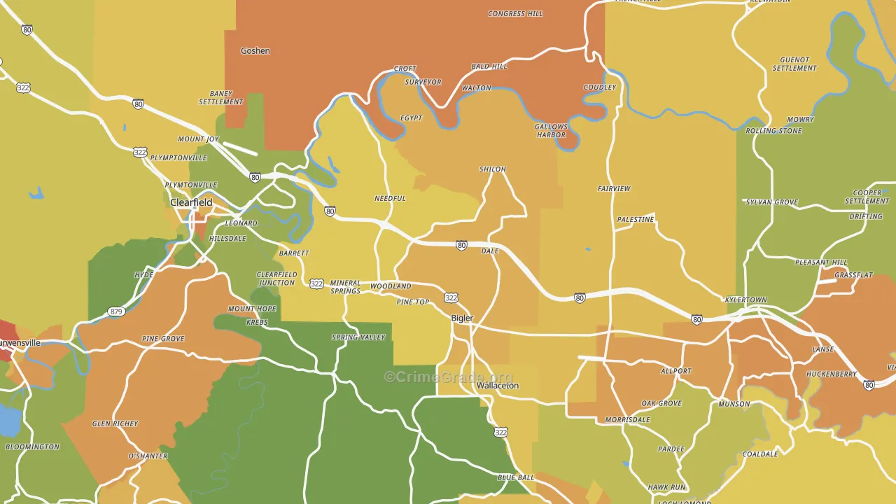 Woodland, PA Map of Robbery Rates