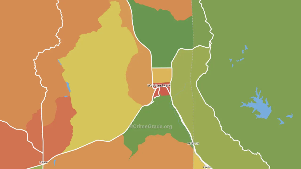 Woodland Park, CO Map of Robbery Rates