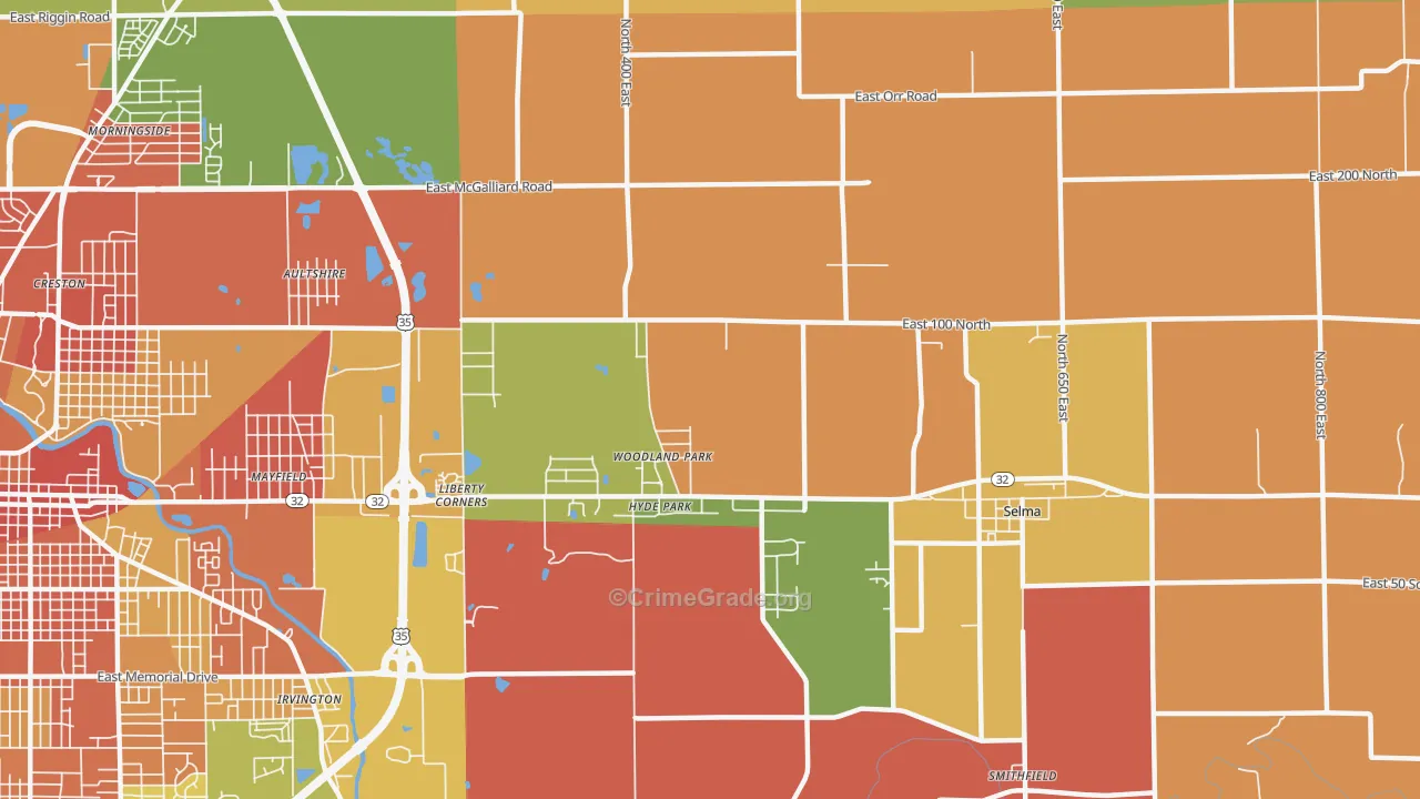 Woodland Park, IN Map of Robbery Rates