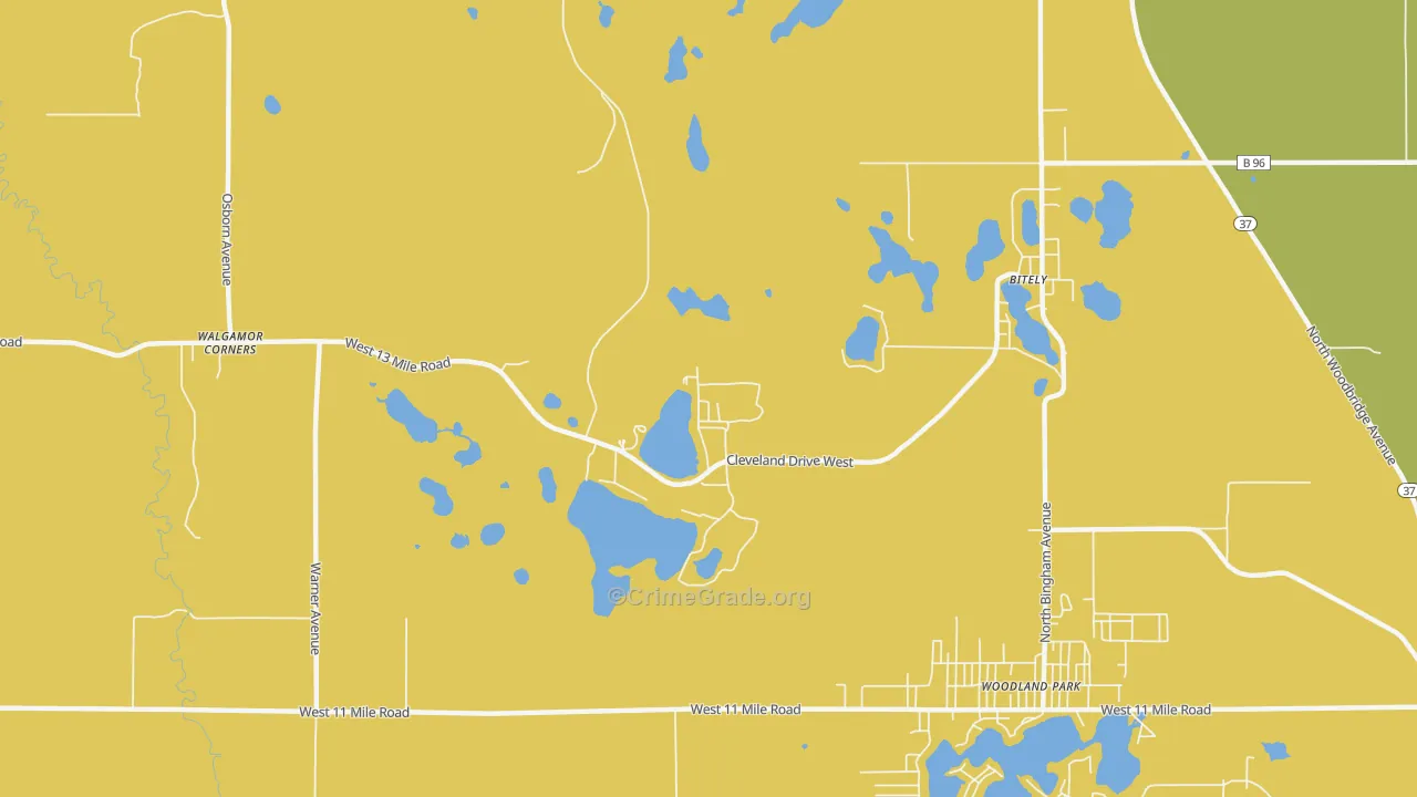 Woodland Park, MI Map of Robbery Rates