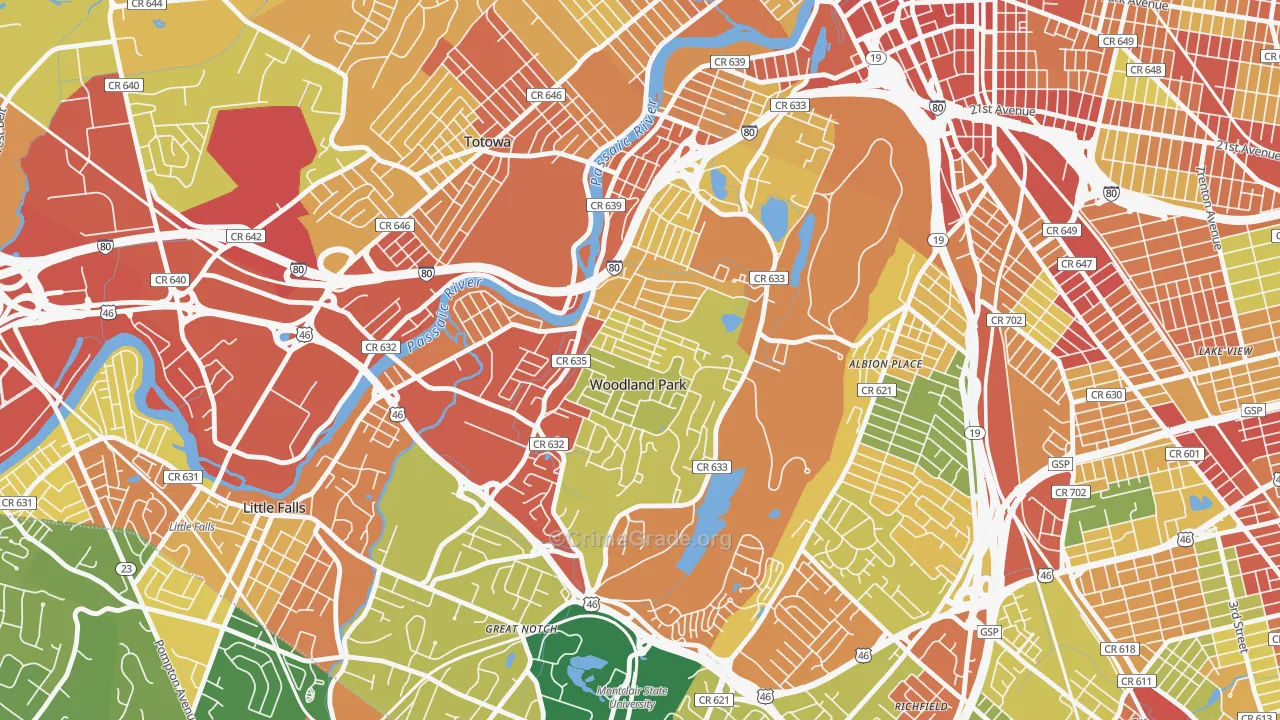 Woodland Park, NJ Map of Robbery Rates
