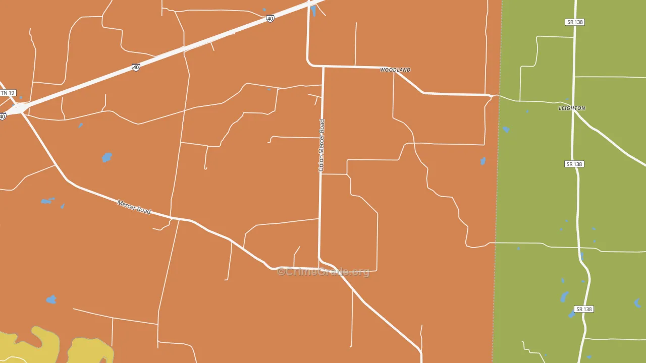 Woodland, TN Map of Robbery Rates
