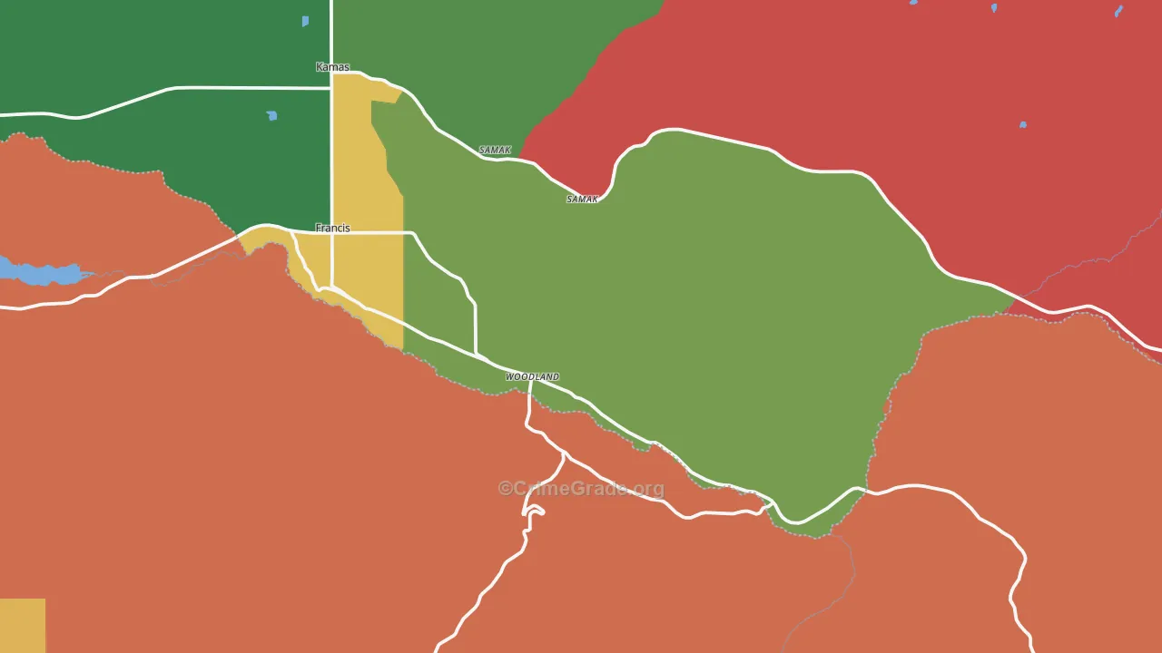 Woodland, UT Map of Robbery Rates