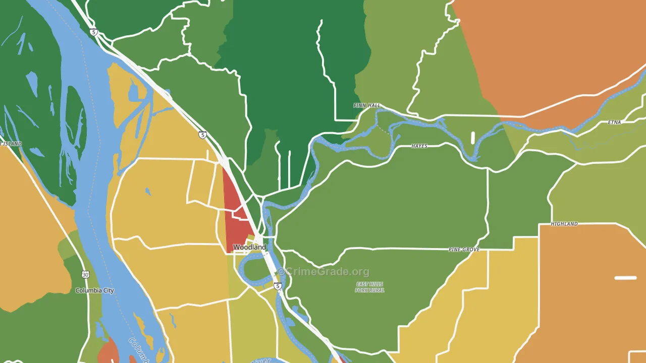 Woodland, WA Map of Robbery Rates