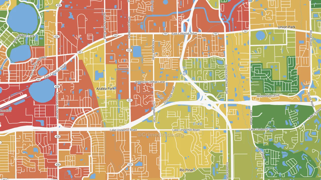 Woodlands-Orlando, Orlando, FL Map of Robbery Rates