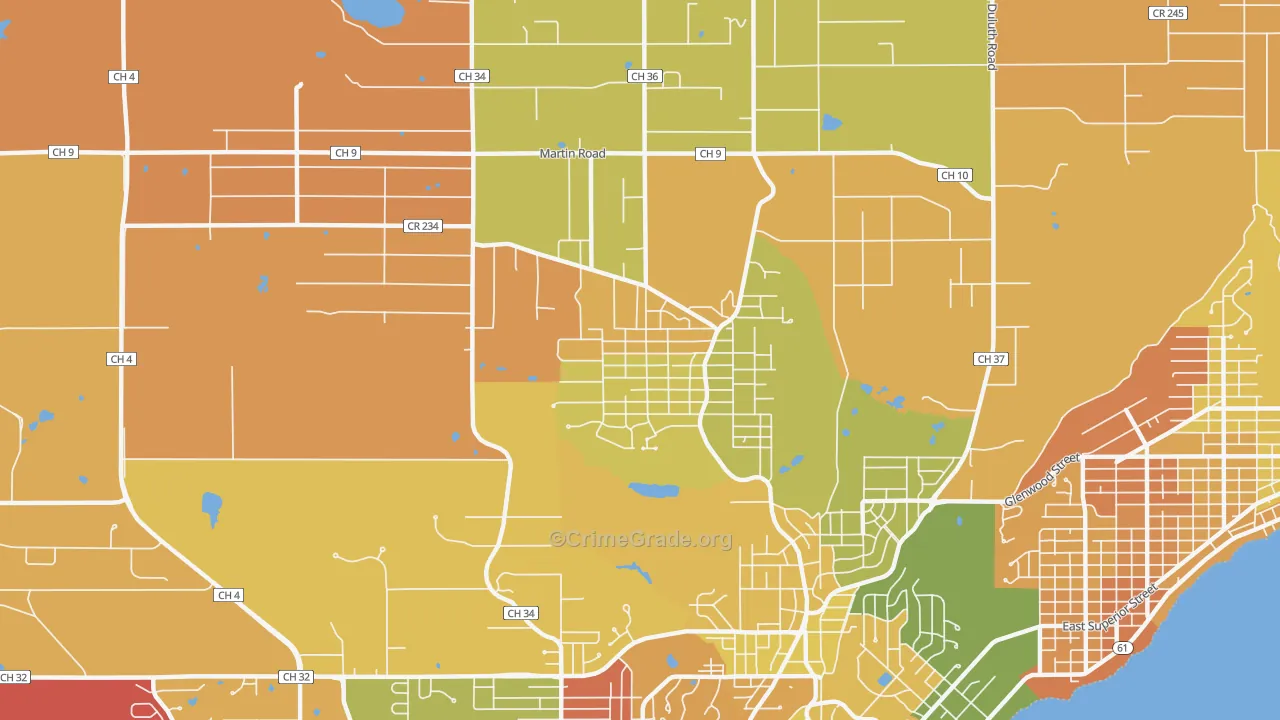 Woodlands-Pleasantview, Duluth, MN Map of Robbery Rates