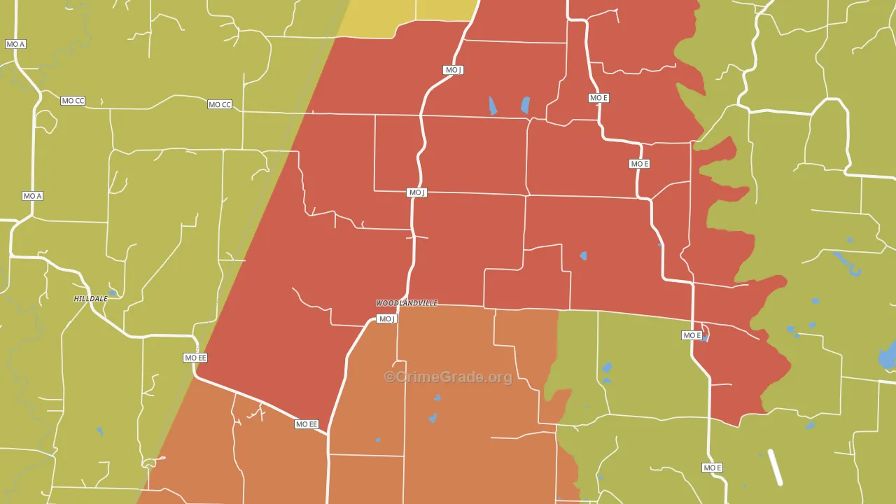Woodlandville, MO Map of Robbery Rates