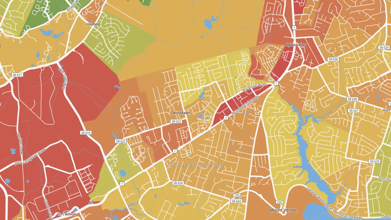 Woodlawn, Alexandria, VA Map of Robbery Rates
