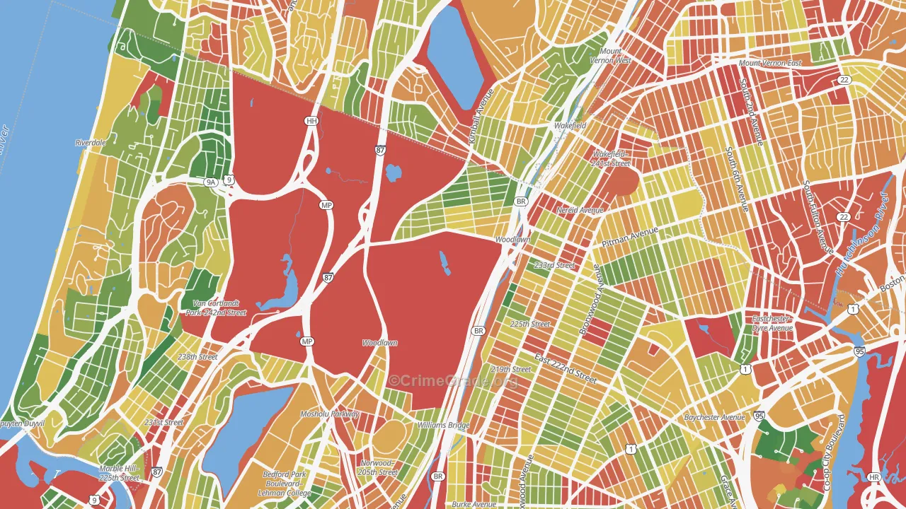Woodlawn, Bronx, NY Map of Robbery Rates