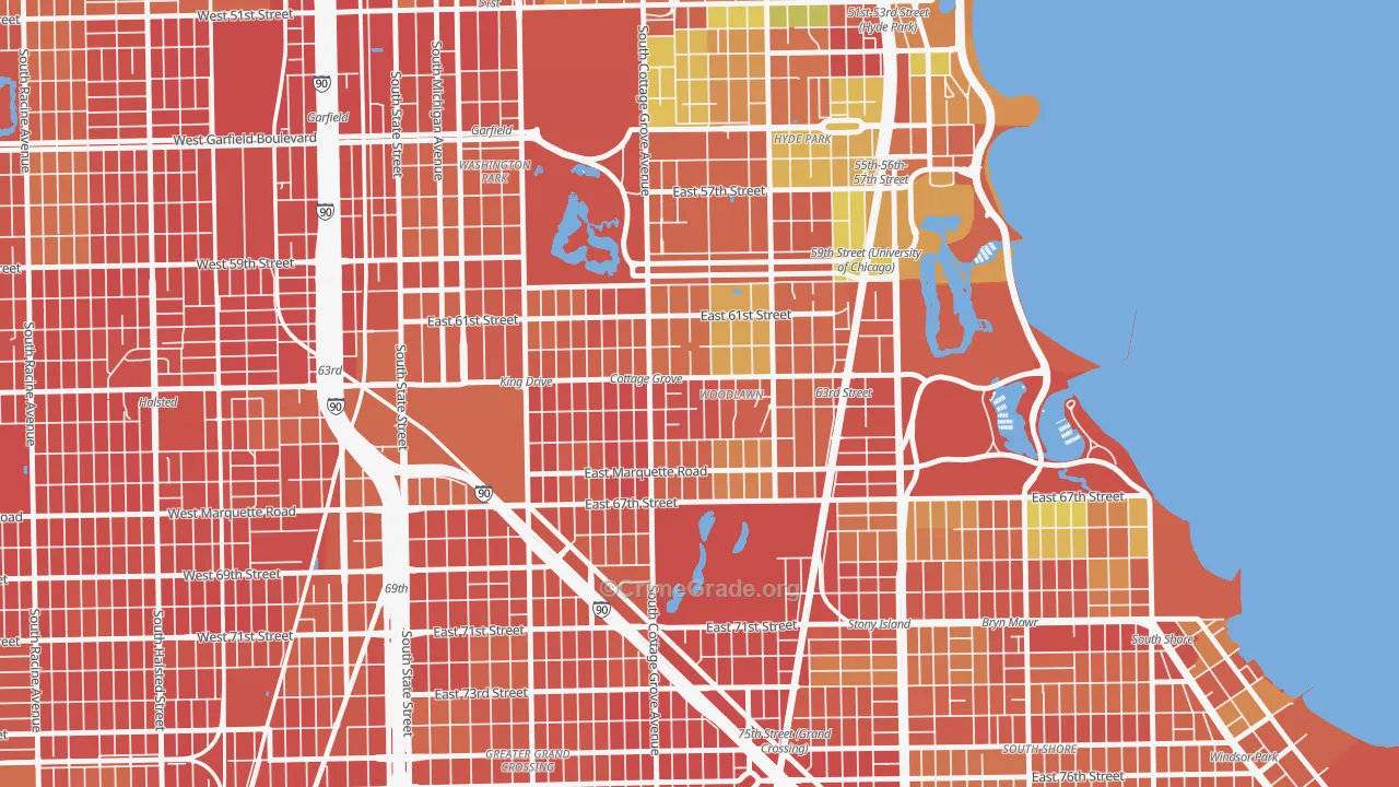Woodlawn, Chicago, IL Map of Robbery Rates