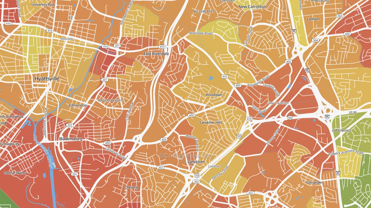 Woodlawn Hayattsville, Hyattsville, MD Map of Robbery Rates