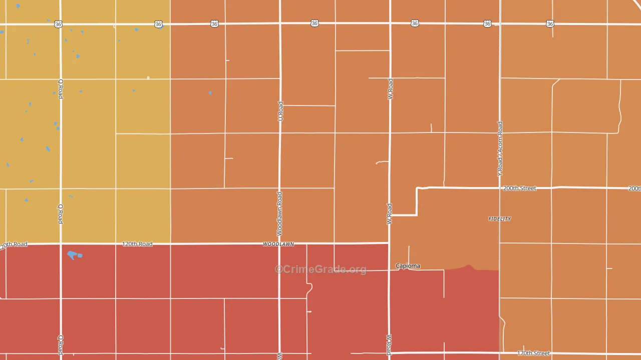Woodlawn, KS Map of Robbery Rates