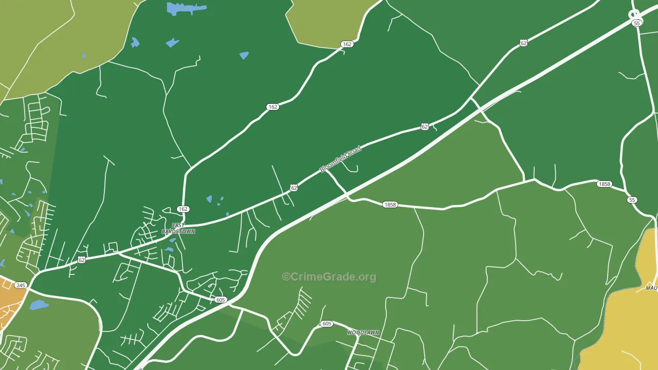 Woodlawn, KY Map of Robbery Rates