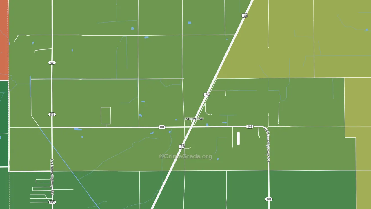 Woodlawn, LA Map of Robbery Rates
