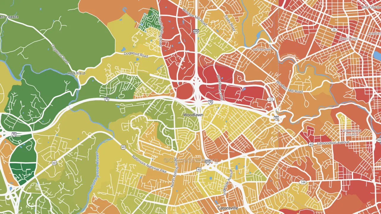 Woodlawn, MD Map of Robbery Rates