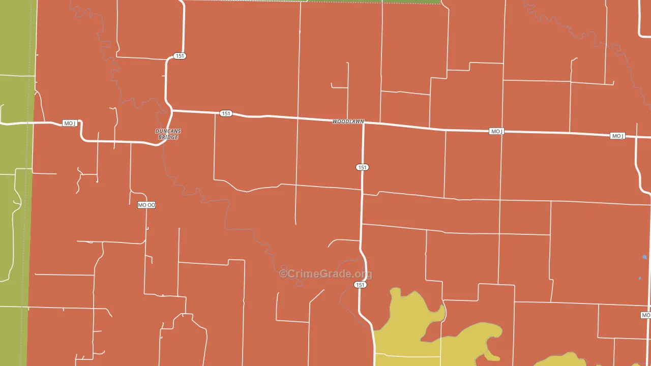 Woodlawn, MO Map of Robbery Rates