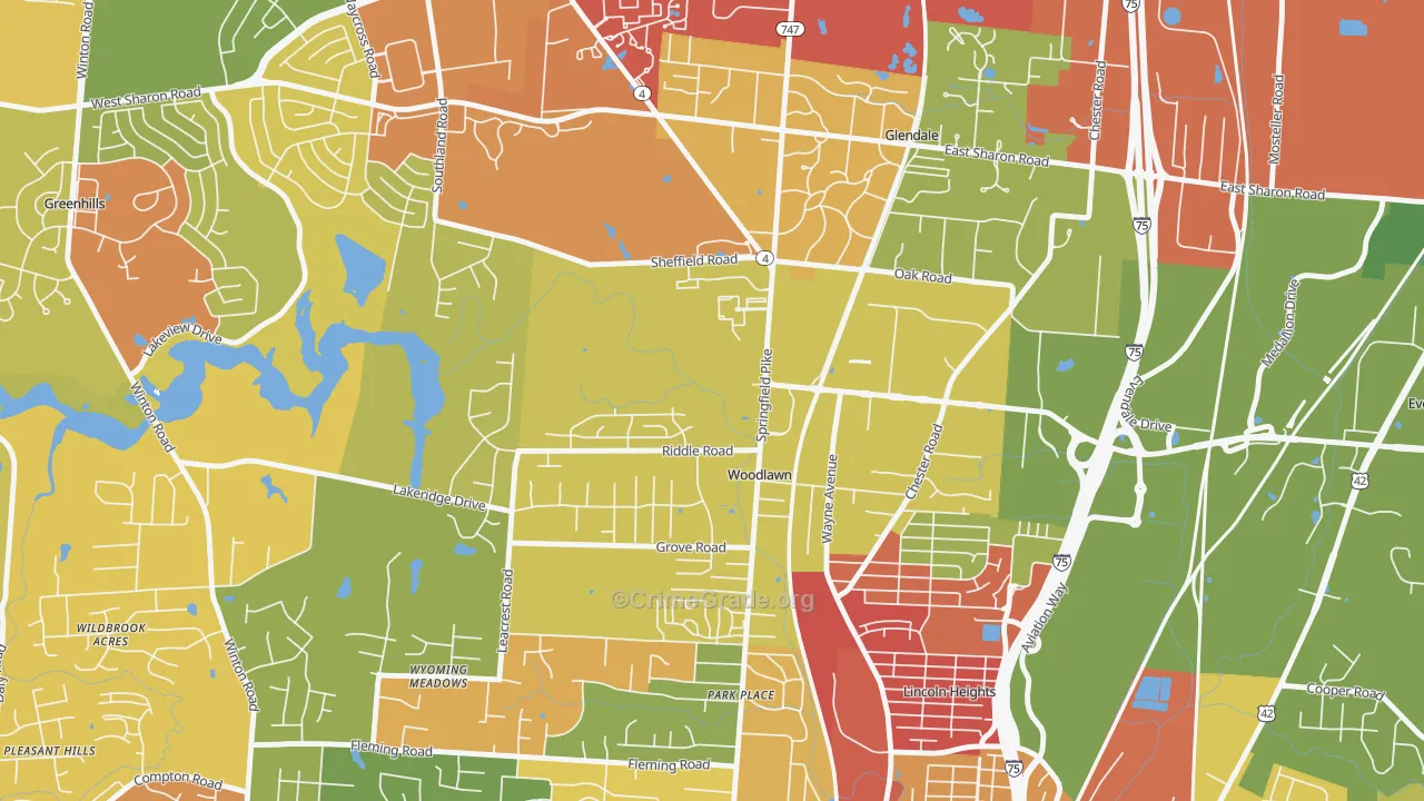 Woodlawn, OH Map of Robbery Rates