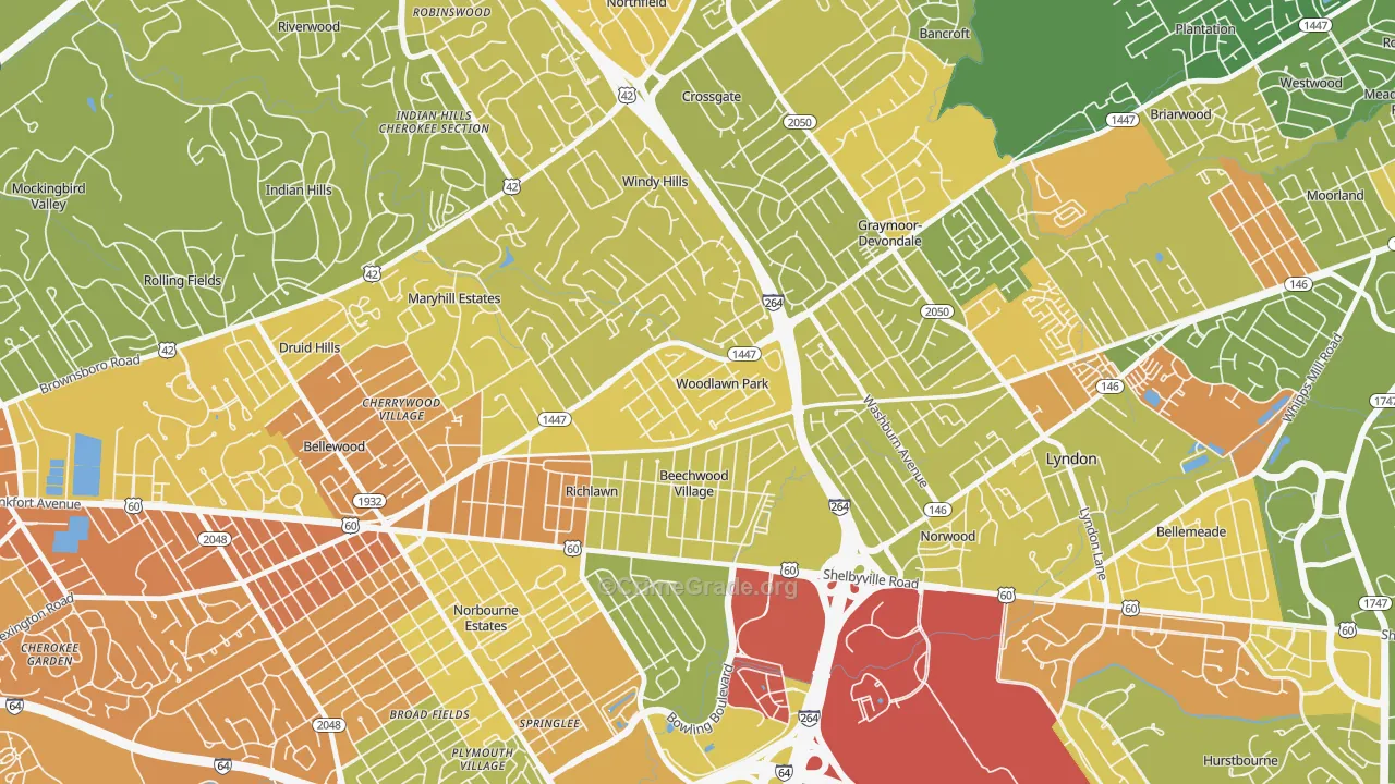 Woodlawn Park, KY Map of Robbery Rates